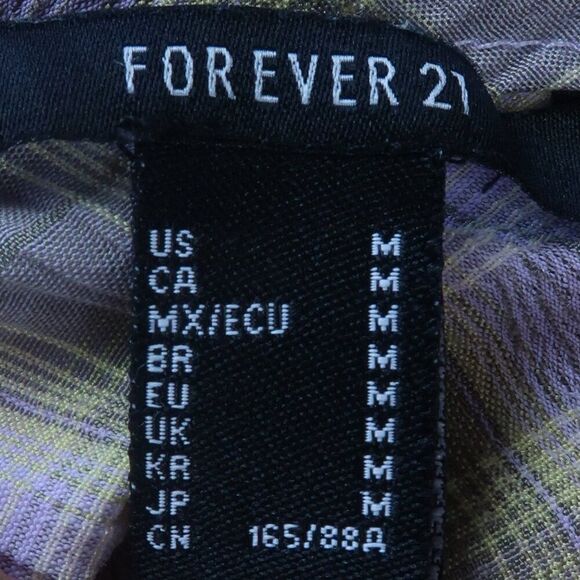 FOREVER 21 PURPLE & GREEN PLAID HIGH NECK HALTER CROP TOP SIZE MEDIUM - Picture 2 of 4